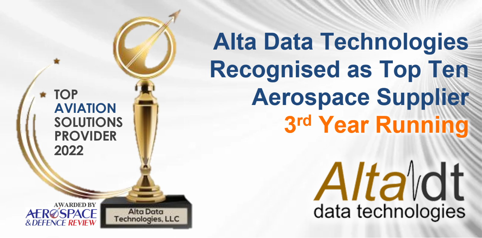 Alta Data Technologies Recognised as a Top Supplier by Aerospace and Defence Review for Third Straight Year